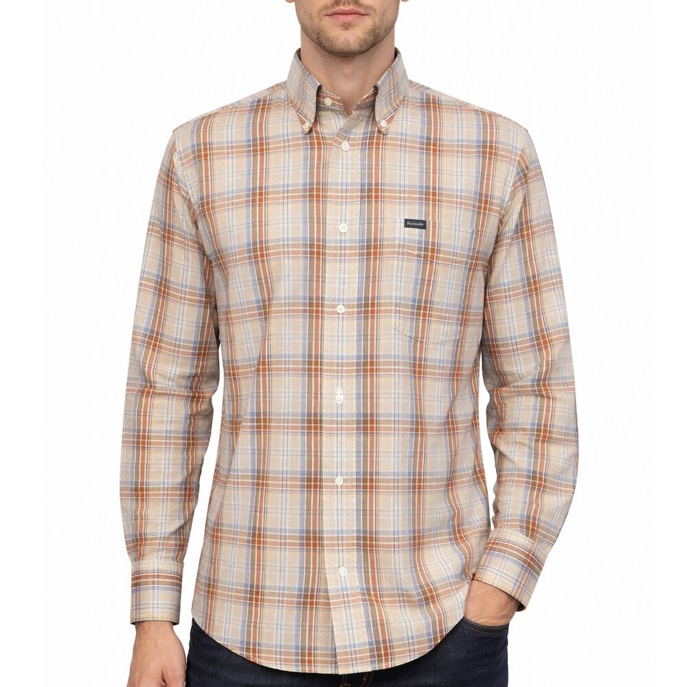 FACONNABLE Shirt Men M Classic fit Multicolor Plaid Check Button down L/S